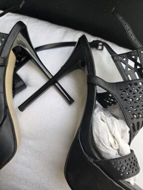 Black Laser-Cut Strappy Stiletto Heels